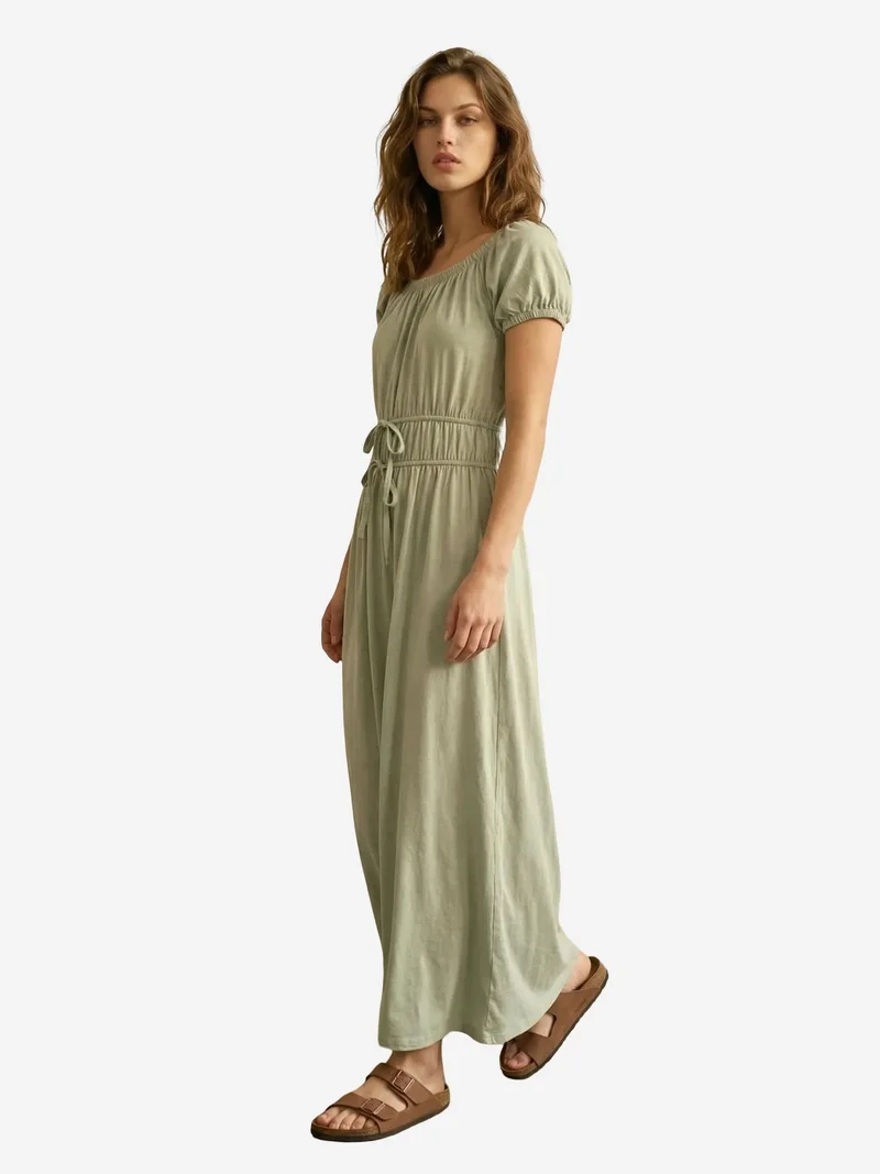 My Fashion Mint Green MY FASHION Square-Neck Maxi Dress With Tie Detail for Women | Best Price UAE