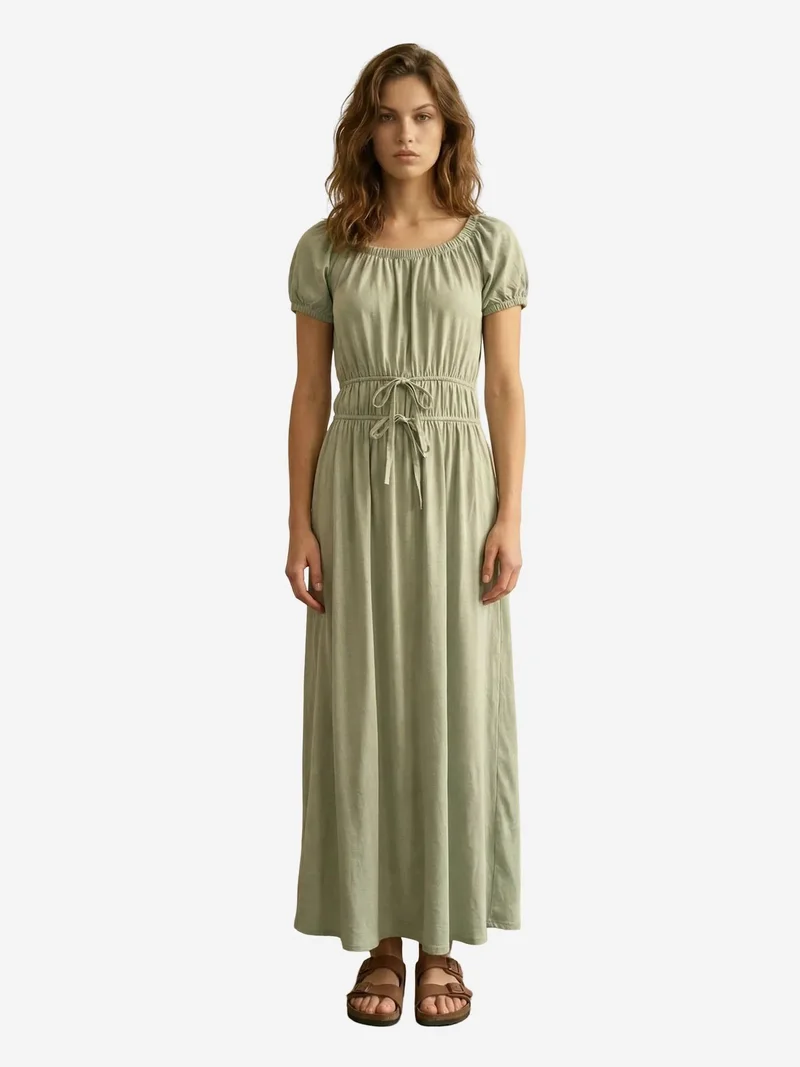 My Fashion Mint Green MY FASHION Square-Neck Maxi Dress With Tie Detail for Women | Best Price UAE