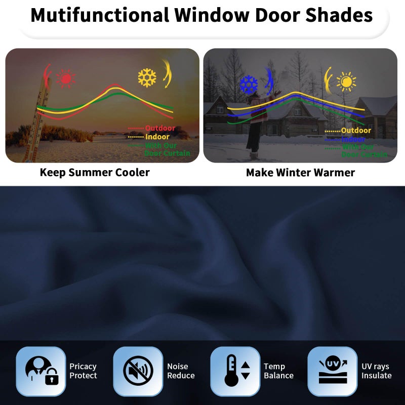 OutdoorLines خطوط خارجية لاء الستائر الفرنسية الباب الستائر الخصوصية المعزولة الحرارية معزولة الظلال الزجاجية سهلة تثبيت نافذة تريشيا الظل الستار الباب الأمامي W26 X L40 بوصة البحرية 2 لوحات - Image 4
