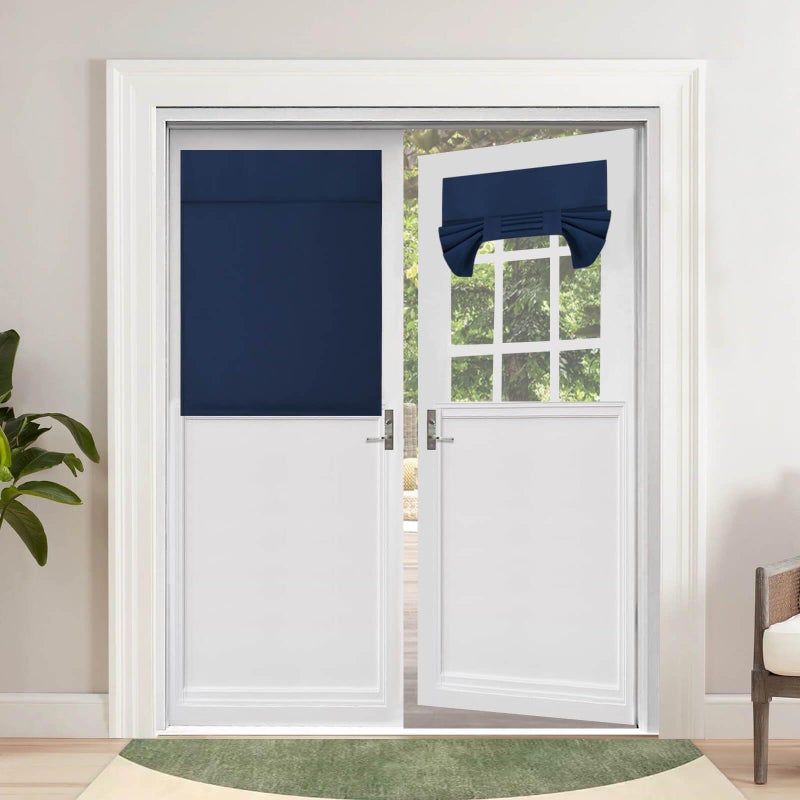OutdoorLines خطوط خارجية لاء الستائر الفرنسية الباب الستائر الخصوصية المعزولة الحرارية معزولة الظلال الزجاجية سهلة تثبيت نافذة تريشيا الظل الستار الباب الأمامي W26 X L40 بوصة البحرية 2 لوحات - Image 1