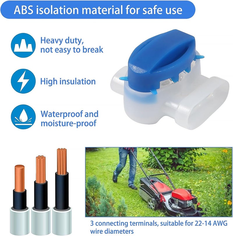 MELIFE 20pcs Electrical IDC 314BOX Wire Connectors with Crimping Pliers 3 Way Wire Connectors for 2214 AWG SelfStripping Pigtail Connectors for Robotic Lawn Mowers Irrigation Applications - Image 2