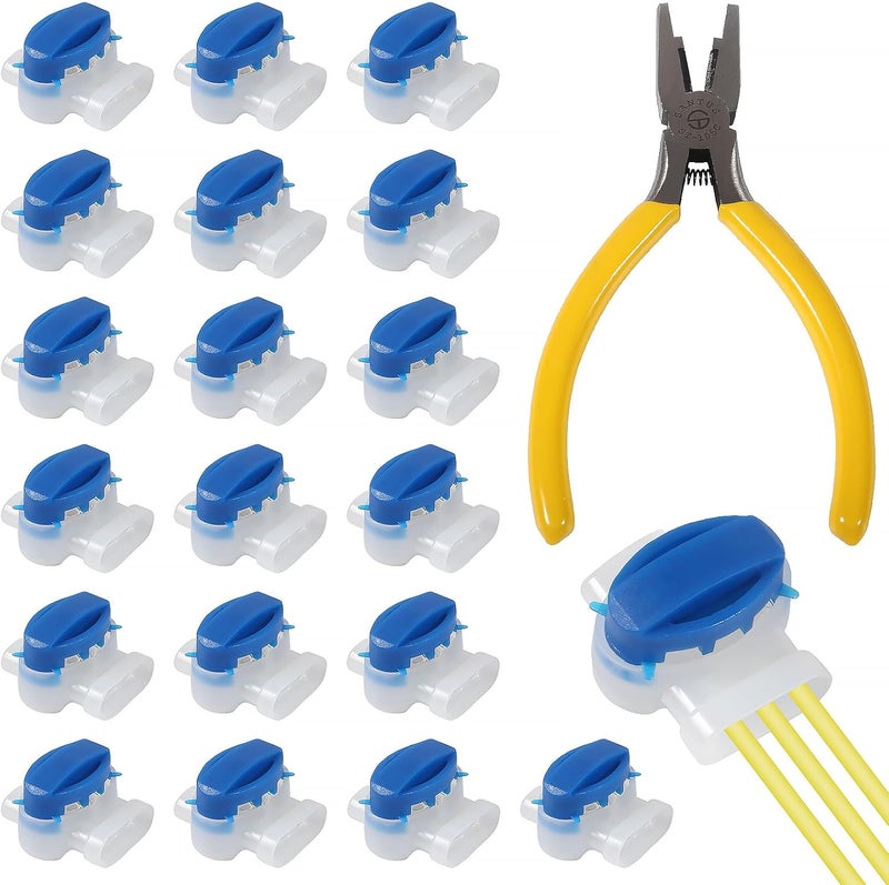 MELIFE 20pcs Electrical IDC 314BOX Wire Connectors with Crimping Pliers 3 Way Wire Connectors for 2214 AWG SelfStripping Pigtail Connectors for Robotic Lawn Mowers Irrigation Applications - Image 1