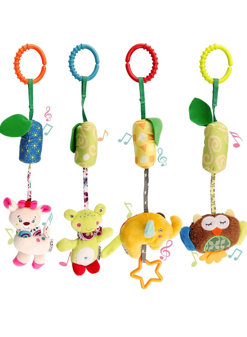 KASTWAVE Baby Soft Hanging Rattle,Car Seat Hanging Bell Adorable Animal Infant Play Music Crib Toy Carseat Rattles Educational Toysfor Babies Boys and Girls 3 6 9 to 12 Months 4 Pack - Image 1