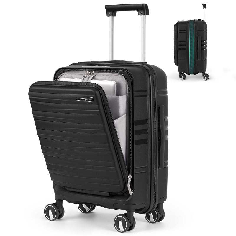 RAINSMORE Expandable Carry on Luggage 20 Inch, Airline Approved Carry on Suitcase with Front Pocket&Laptop Compartment, Hardshell Rolling Travel Luggage with Spinner Wheels,Black - Image 1