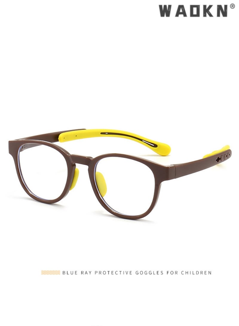 WAOKN Kids Blue Light Blocking Glasses Anti Eyestrain Computer Glasses Gaming Eyewear UV400 Protection with Light Weight TR90 Frame for Boys Girls and Children Age 3-12 Year Old Brown - Image 1