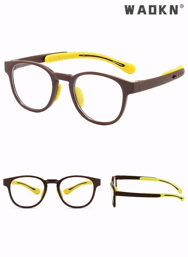 WAOKN Kids Blue Light Blocking Glasses Anti Eyestrain Computer Glasses Gaming Eyewear UV400 Protection with Light Weight TR90 Frame for Boys Girls and Children Age 3-12 Year Old Brown - Image 3