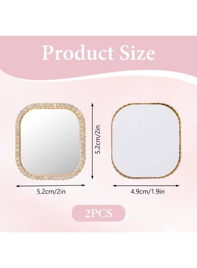 2pcs Stick On Phone Back Mirror, Square Mirror with Gold Zinc Alloy Frame Self Adhesive for Mobile Phone Case - Image 2