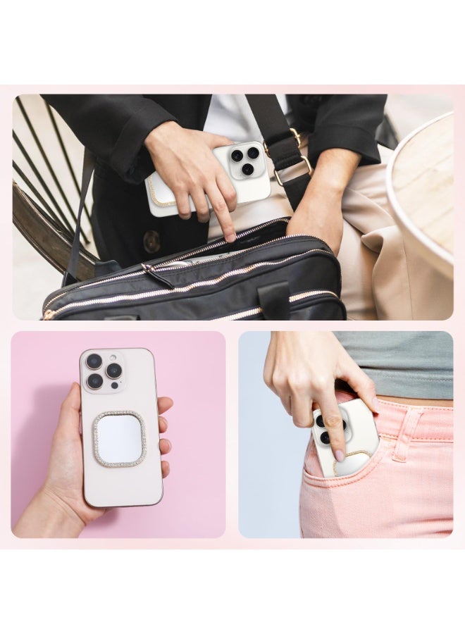 2pcs Stick On Phone Back Mirror, Square Mirror with Gold Zinc Alloy Frame Self Adhesive for Mobile Phone Case - Image 4