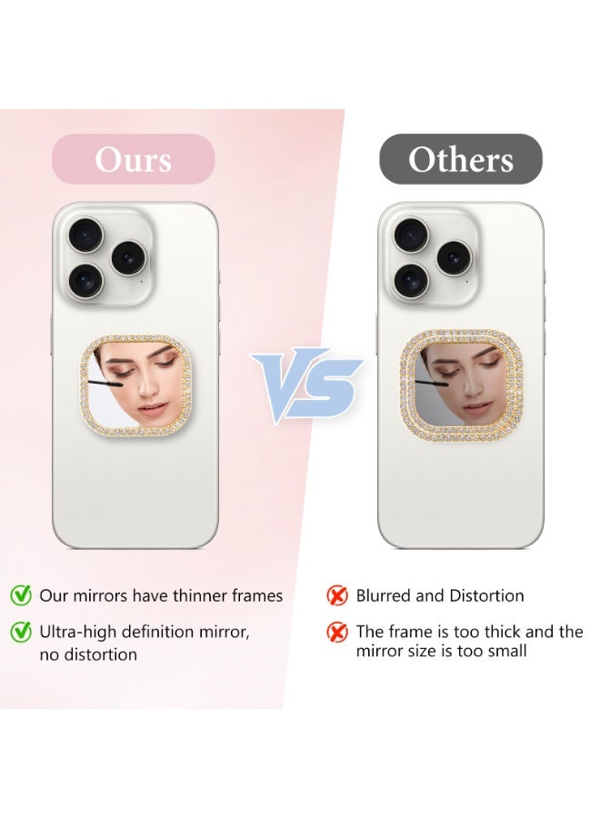 2pcs Stick On Phone Back Mirror, Square Mirror with Gold Zinc Alloy Frame Self Adhesive for Mobile Phone Case - Image 3