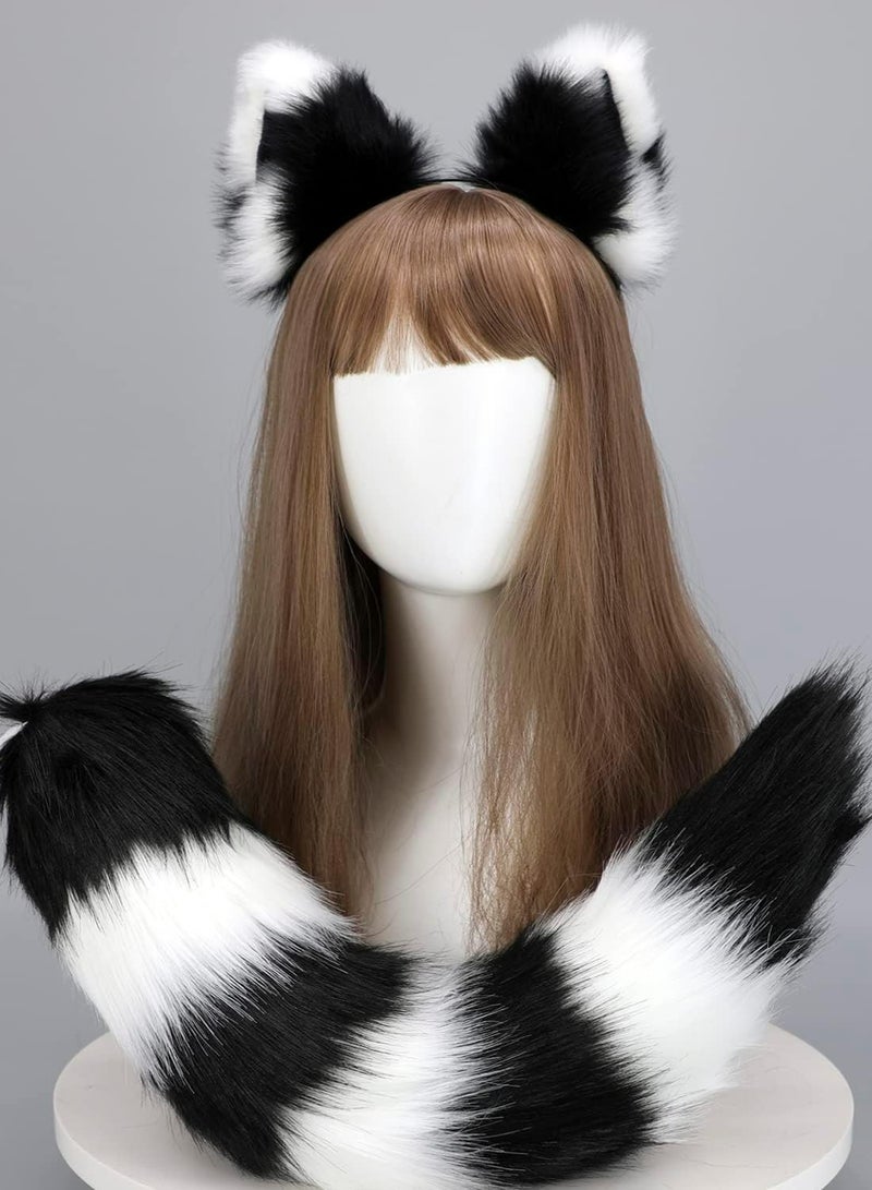 Handmade Soft Fur Cat Ears Headwear Headband and Fox Tail Anime Fancy Dress Party Supplies  - Image 1
