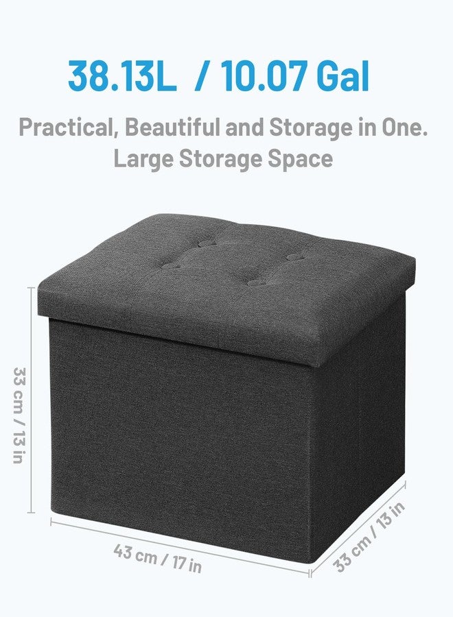 AmasSmile Storage Ottoman Folding Foot Rest Stool, 17 inches Linen Footstool Bench, Short Ottoman Bench, Storage Foot Rest Store, Books, Dark Grey - Image 4