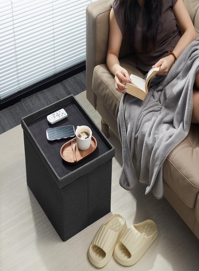AmasSmile Storage Ottoman Folding Foot Rest Stool, 17 inches Linen Footstool Bench, Short Ottoman Bench, Storage Foot Rest Store, Books, Dark Grey - Image 3