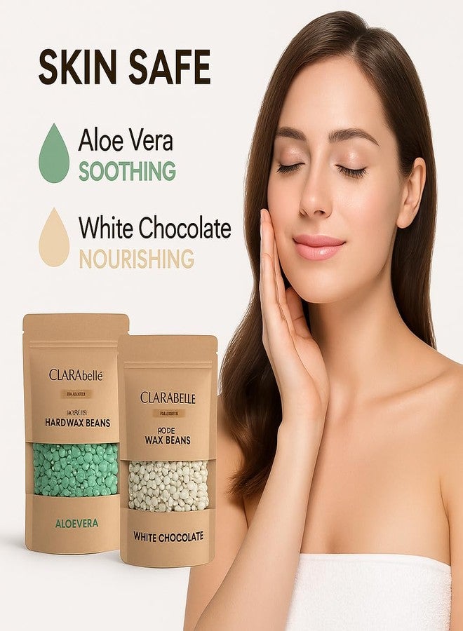 CLARABELLE PROFESSIONALS Unisex Adult Hair Removal Brazilian Hard Wax Beans For Face, Eyebrow, Back, Chest, Bikini Areas, Legs, Arms and Beards (50 GM, Aloe Vera + White Chocolate) - Image 2