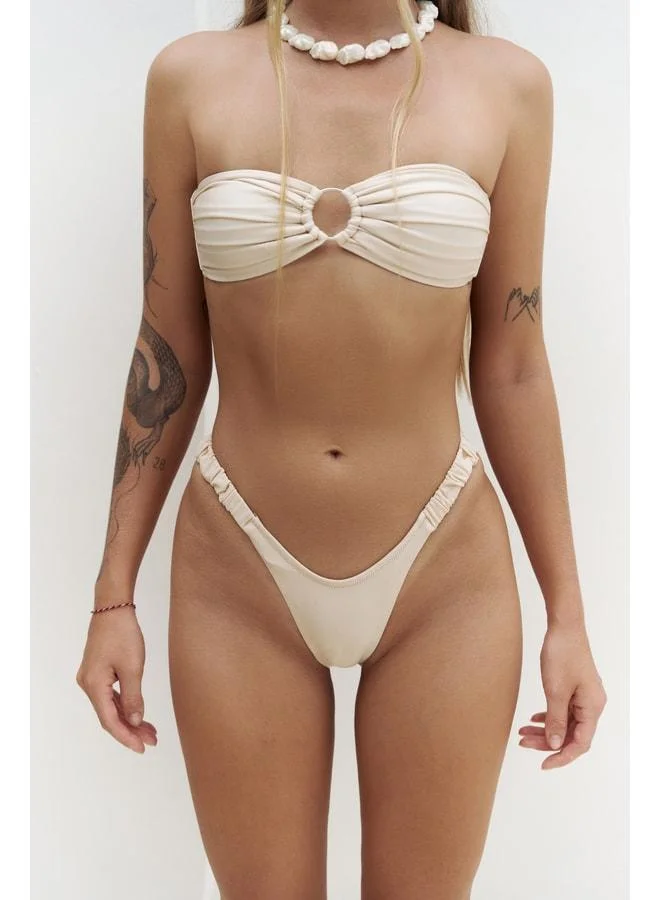 Bohemai  Zahira Side Ruffle Detailed Brazilian Beige Bikini Bottom. for Women | Best Price UAE