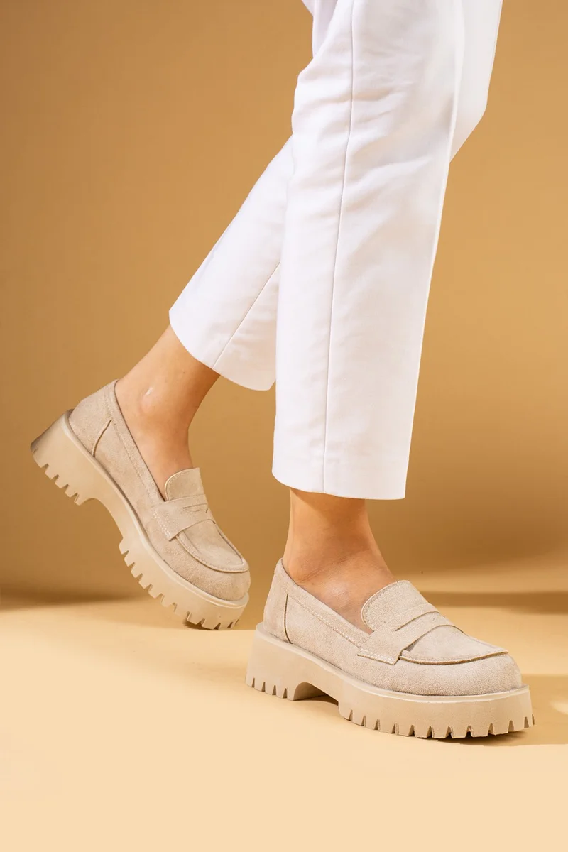 Pembe Potin Pink Potin Thick Sole Comfortable Mould Loafer Women's Shoes 83-148-24NUBUK