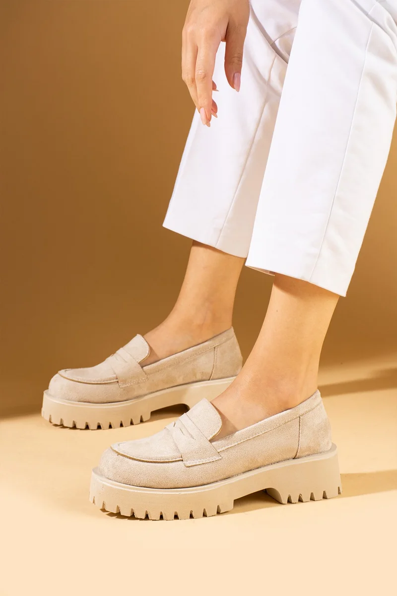 Pembe Potin Pink Potin Thick Sole Comfortable Mould Loafer Women's Shoes 83-148-24NUBUK