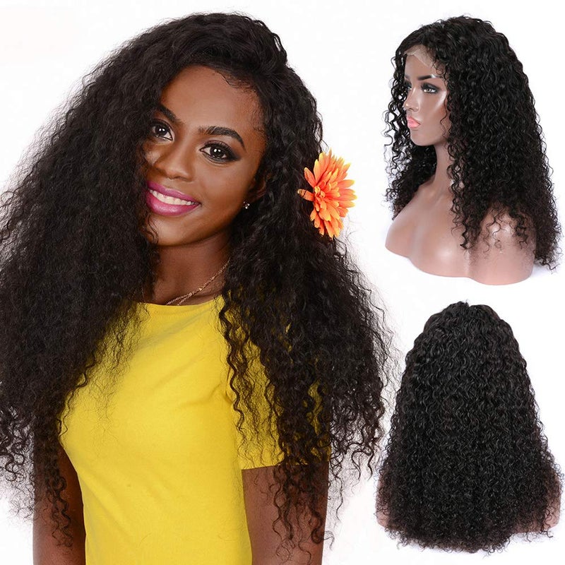 MIFIL Curly Human Hair Lace Closure Wigs For Black Women Pre Plucked Wet and Wavy Lace Front Wigs Human Hair 4x4 Curly Closure Wigs 20 Natural color