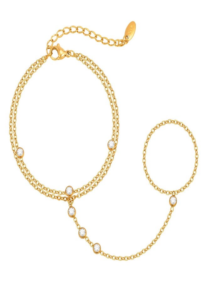 MPRAINBOW أساور ذهبية للمجوهرات للنساء - سوار حلقة يد مطلي بالذهب عيار 18 قيراط، سلسلة رقيقة قابلة للتعديل من الفولاذ المقاوم للصدأ، هدية عصرية لصيف غير قابلة للتأكسد، هدايا عيد الميلاد وحفلات عيد الميلاد لصديقتها - Image 1