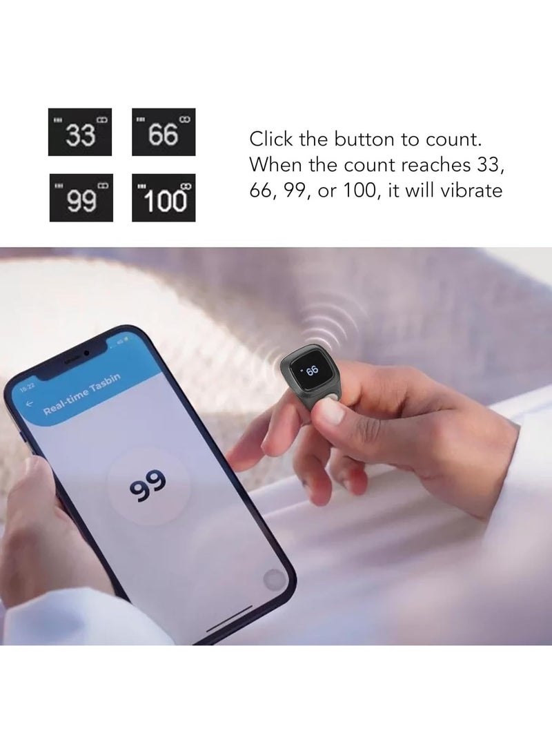 خاتم الذكر الذكي 20 مم – عداد تسبيح رقمي مزود بشاشة OLED، وزر ملء الشاشة، وتنبيهات اهتزازية، وعرض التاريخ - Image 4