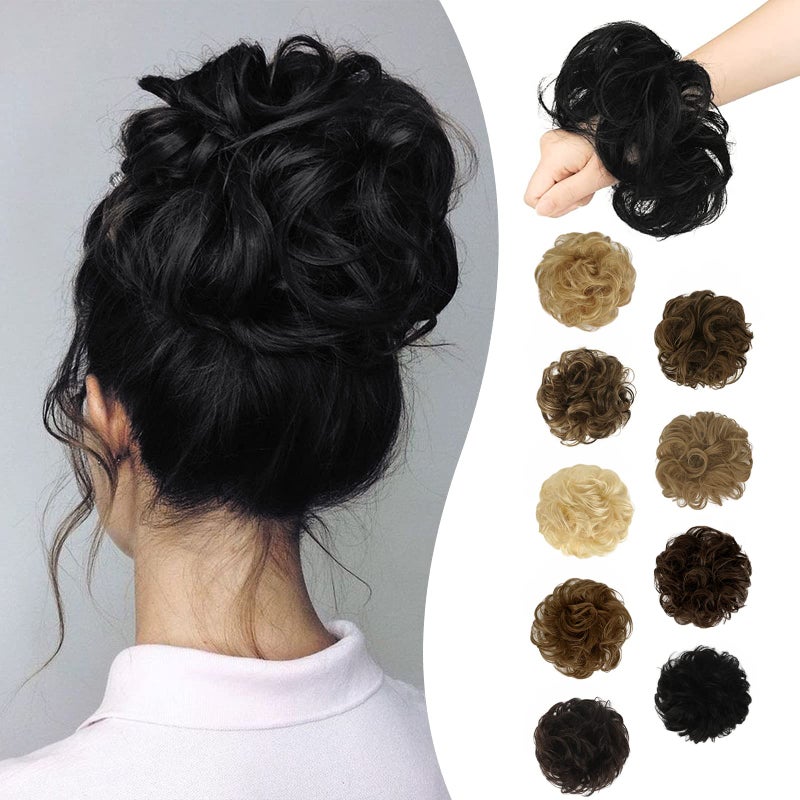 RUWISS Messy Bun Hair Piece Human Hair Messy Rose Hair Buns Hairpiece for Women Real Updo Extension Ponytail Natural Black
