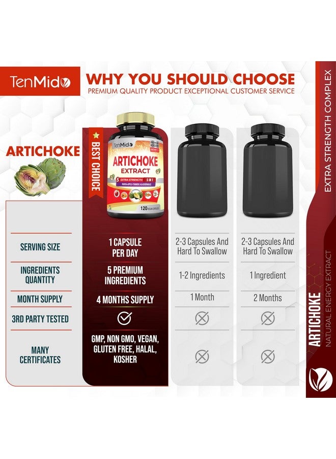 Tenmido Artichoke Supplement Extract Capsules, 4 Months Supply with Papaya, Apple Pectin, Turmeric Curcumin, Bladderwrack - Supports Digestion Function - 120 Vegan Capsules - Image 4