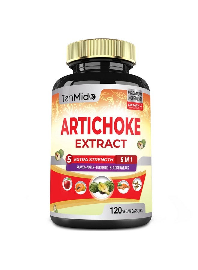 Tenmido Artichoke Supplement Extract Capsules, 4 Months Supply with Papaya, Apple Pectin, Turmeric Curcumin, Bladderwrack - Supports Digestion Function - 120 Vegan Capsules - Image 1