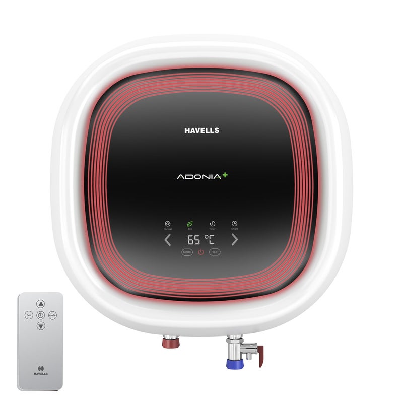 Havells Havells Adonia Plus 25 Litre Storage Water Heater Faster heating Glass Coated Tank Incoloy Glass Coated Heating Element Free Flexi Pipes Installation Shock Safe Plug With Remote White  - Image 1