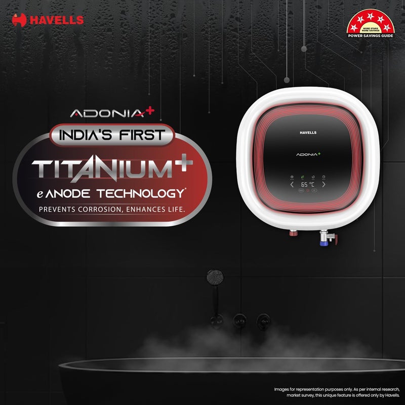 Havells Havells Adonia Plus 25 Litre Storage Water Heater Faster heating Glass Coated Tank Incoloy Glass Coated Heating Element Free Flexi Pipes Installation Shock Safe Plug With Remote White  - Image 2