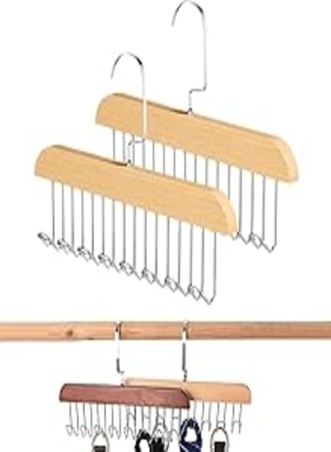 MosQuick MosQuick® Premium Tie Hanger with 8 Hanger Hooks, Scarf and Bra Organiser, Wooden Hangers for Wardrobe Multipurpose Cloth Hanger Belt Hangers for Wardrobe Storage Cupboard Organizer - Brown 