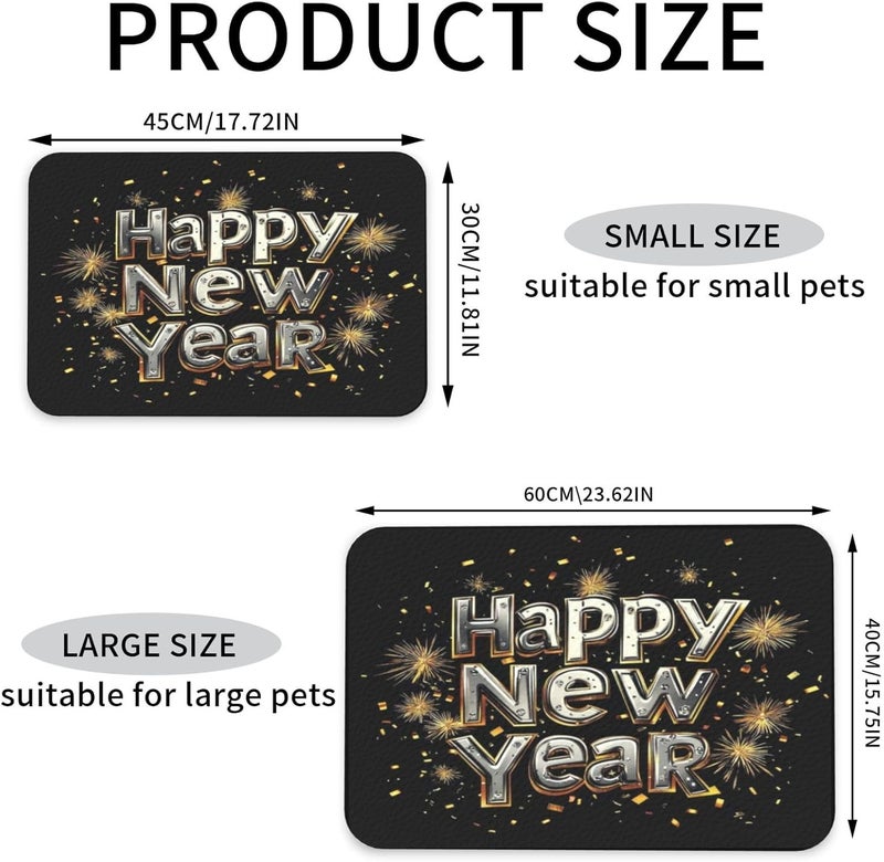 Pet Cat Dog Food Mat Absorbent Dog Feeding Mat Fireworks Holiday Happy New Year No Stains Cat Food Mats Indoor Pet Accessories Supplies Dogs Placemat Water Bowl Mats with Rubber Backing 18X12In - Image 4