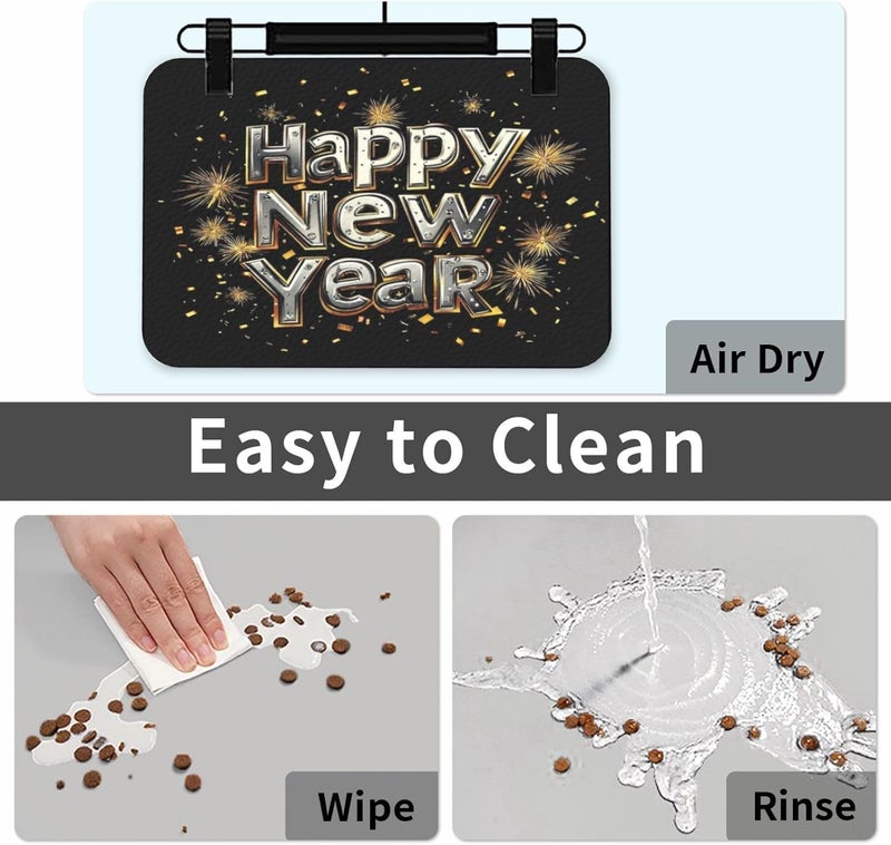 Pet Cat Dog Food Mat Absorbent Dog Feeding Mat Fireworks Holiday Happy New Year No Stains Cat Food Mats Indoor Pet Accessories Supplies Dogs Placemat Water Bowl Mats with Rubber Backing 18X12In - Image 5