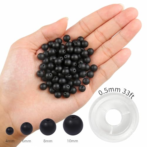 NITOPUPU 100Pcs 10mm Matte Black Onyx Agate Beads for Jewelry Making, Natural Round Loose Gemstone Stone Bead for Necklace Bracelets, Crafts for Adults with Crystal Stretch Cord - Image 2