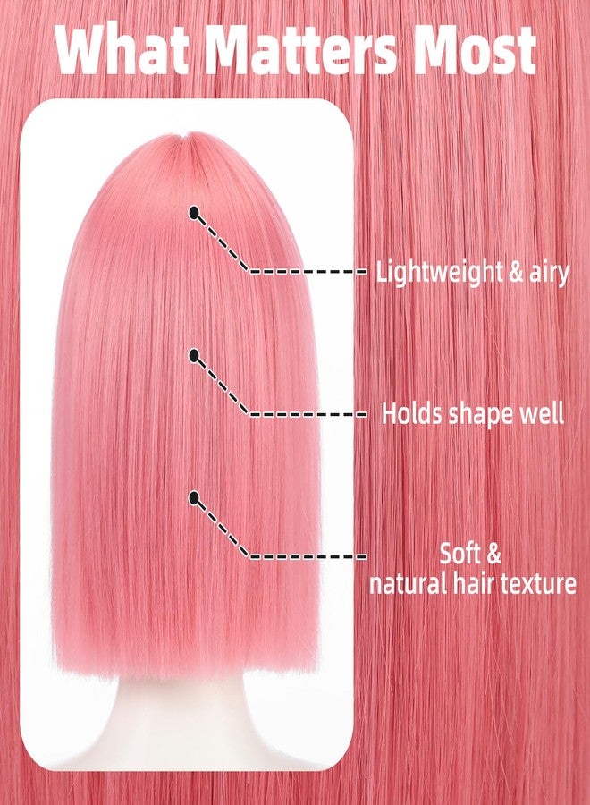 Allbell Pink Bob Wigs for Women Short Wig with Bangs Heat Resistant Synthetic Hair 12 inch for Daily Party Halloween Costume Use - Image 5