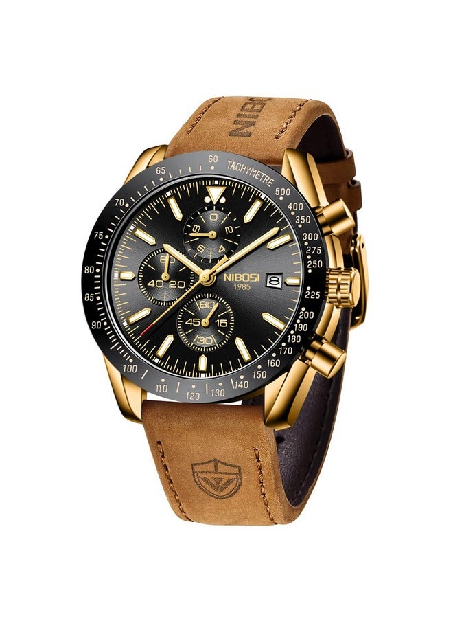 NIBOSI NIBOSI Men's Watch Analog Silicone Quartz Wrist Watch For Men Business Waterproof Sport Stainless Steel Dress Watch With Calendar, Band Color:Brown, Dial_black  - Image 1