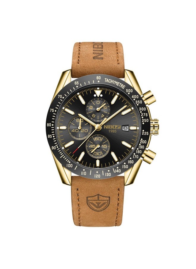 NIBOSI NIBOSI Men's Watch Analog Silicone Quartz Wrist Watch For Men Business Waterproof Sport Stainless Steel Dress Watch With Calendar, Band Color:Brown, Dial_black  - Image 2