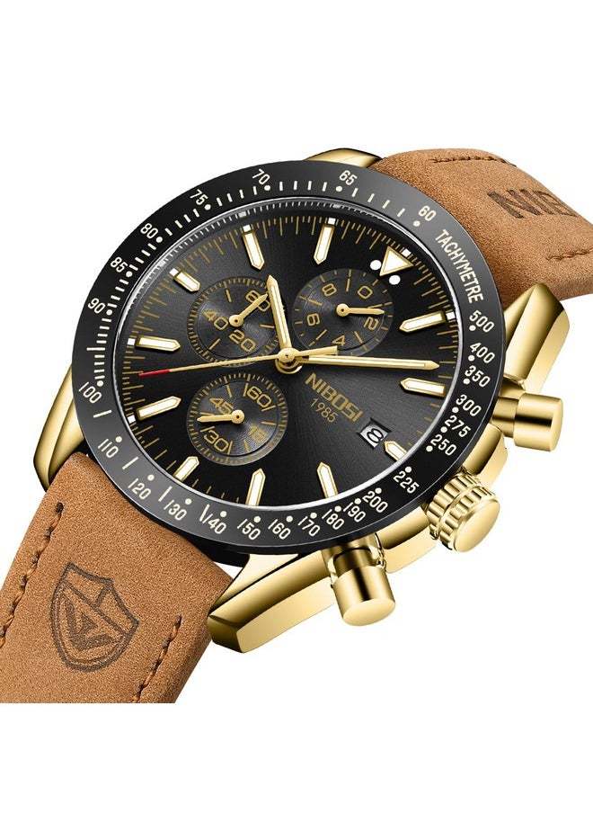 NIBOSI NIBOSI Men's Watch Analog Silicone Quartz Wrist Watch For Men Business Waterproof Sport Stainless Steel Dress Watch With Calendar, Band Color:Brown, Dial_black  - Image 3