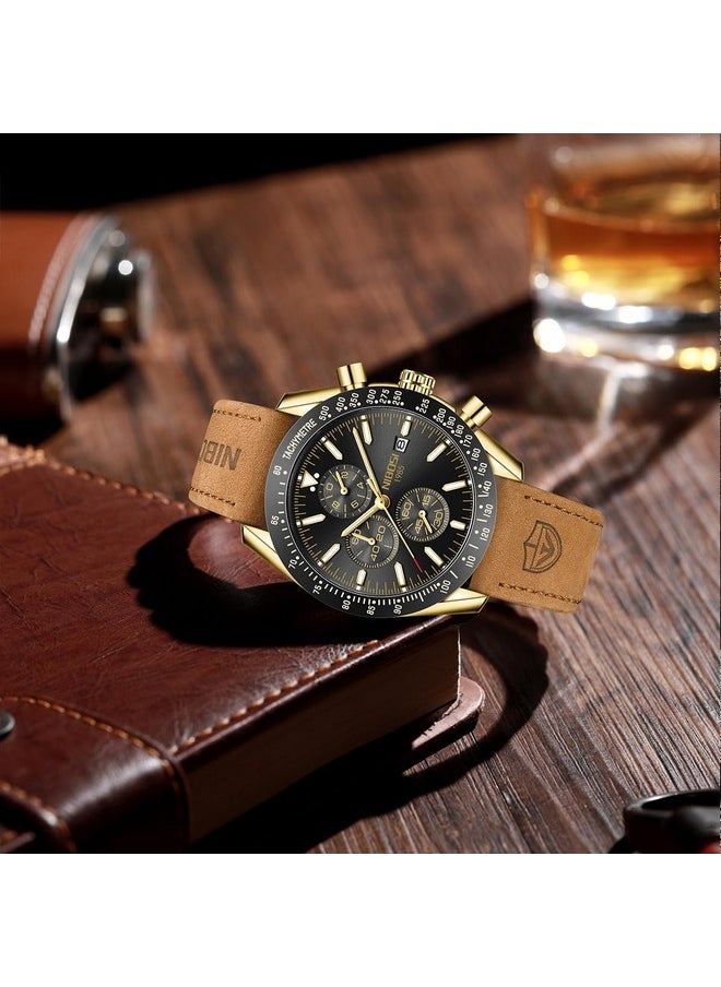 NIBOSI NIBOSI Men's Watch Analog Silicone Quartz Wrist Watch For Men Business Waterproof Sport Stainless Steel Dress Watch With Calendar, Band Color:Brown, Dial_black  - Image 4