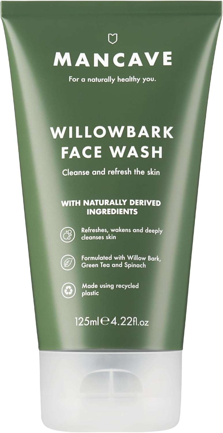 ManCave Willowbark Face Wash 125ml for Men Cleanse and Detoxify with Willow bark Extract Green Tea and Spinach Extract Lathering SulphateFree Formula Natural Formulation Vegan Friendly