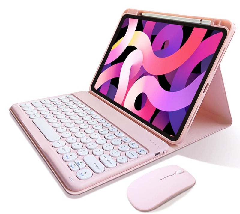 kaitesi Keyboard Case Mouse for iPad Air 11" (M3/M2)/ Air 5th/ 4th Generation 10.9"/ iPad Pro 11 4th/3rd/2nd/1st Gen Cute Round Keys Detachable Keyboard (Pink) - Image 1