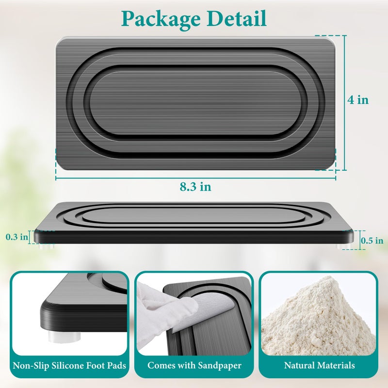 MAGKOTA Water Absorbing Stone Tray for Sink, Quick Drying Diatomite Bathroom Tray Countertop, Stone Drying Mat for Kitchen Counter Faucet, Soap Dish Dispenser Vanity Organizer, Dark Grey-B-8.3" x 4" - Image 2