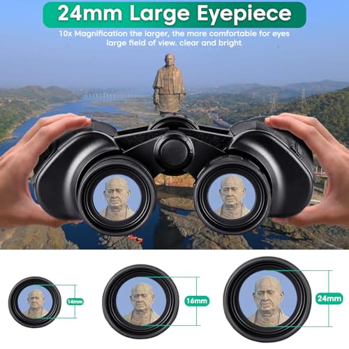 Sounce 10x50 Binoculars for Long Distance | HD Binocular for Adults | BAK4 Prism FMC Green Coated | Bird Watching Wildlife Safari Hiking | Wide Eyepiece Durbin with Pouch (Black) - Image 2