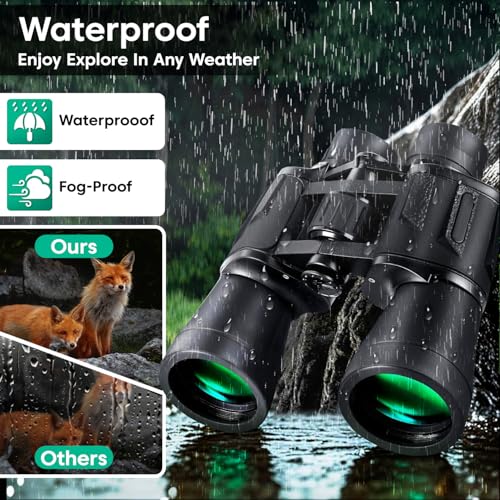 Sounce 10x50 Binoculars for Long Distance | HD Binocular for Adults | BAK4 Prism FMC Green Coated | Bird Watching Wildlife Safari Hiking | Wide Eyepiece Durbin with Pouch (Black) - Image 4