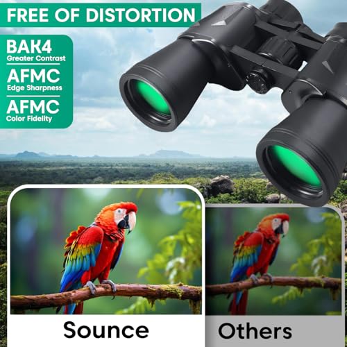 Sounce 10x50 Binoculars for Long Distance | HD Binocular for Adults | BAK4 Prism FMC Green Coated | Bird Watching Wildlife Safari Hiking | Wide Eyepiece Durbin with Pouch (Black) - Image 5