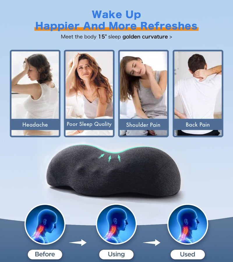 COIF Premium Memory Foam Cervical Neck Pillow for Sleeping | Orthopedic Contour Pillow for Neck Pain Relief | Supports Spine Alignment | Ideal for Back & Side Sleepers 14x7.5x3.5 Inch (White-Sky Blue) - Image 4