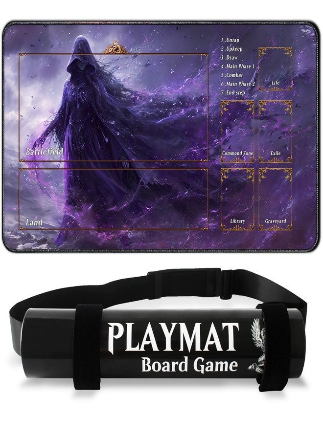 Cleaneat MTG Playmat with Portable Playmat Tube, TCG Playmat 24""x14"" with Battle Zone, Magic Playmat Commander Deck Gaming Mat for Beginner (Necromancer) - Image 1