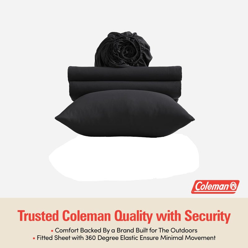 Coleman Twin XL Sheets Set â€“ Durable Home Bedding with Outdoor Heart, Stylish & Reliable for Bedroom or Cabin â€“ Premium Solid Color, Built for Comfort, Style & Occasional Outdoor Use, Black - Image 2