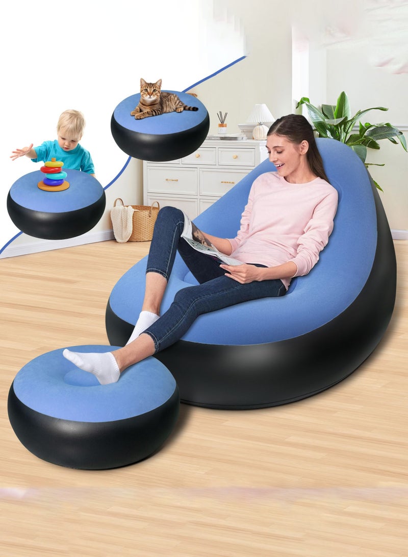 عربست كرسي قابل للنفخ مع عثماني، أريكة قابلة للنفخ للبالغين بسطح مبطن، كرسي هوائي مريح قابل للنفخ، أريكة هوائية محمولة مقاومة للماء قابلة للنفخ للتخييم والألعاب (بدون مضخة) - Image 1