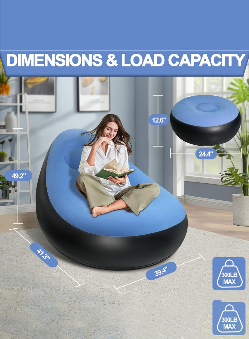 عربست كرسي قابل للنفخ مع عثماني، أريكة قابلة للنفخ للبالغين بسطح مبطن، كرسي هوائي مريح قابل للنفخ، أريكة هوائية محمولة مقاومة للماء قابلة للنفخ للتخييم والألعاب (بدون مضخة) - Image 2