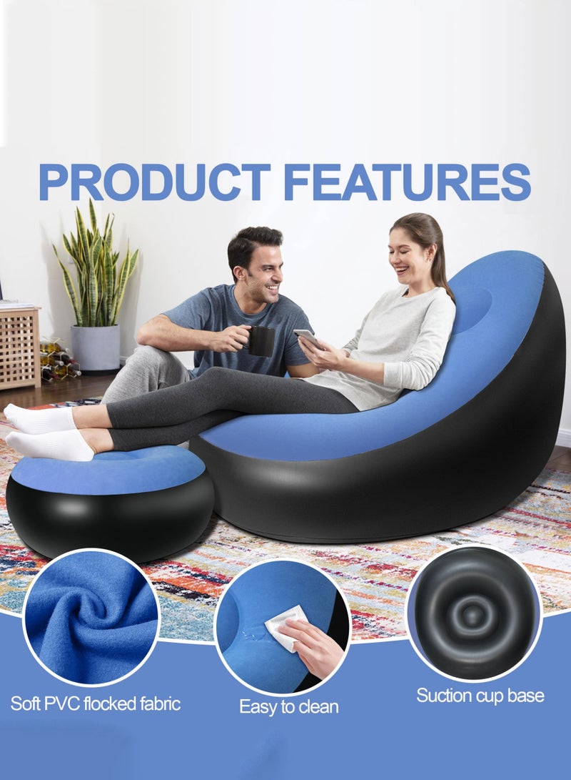 عربست كرسي قابل للنفخ مع عثماني، أريكة قابلة للنفخ للبالغين بسطح مبطن، كرسي هوائي مريح قابل للنفخ، أريكة هوائية محمولة مقاومة للماء قابلة للنفخ للتخييم والألعاب (بدون مضخة) - Image 4