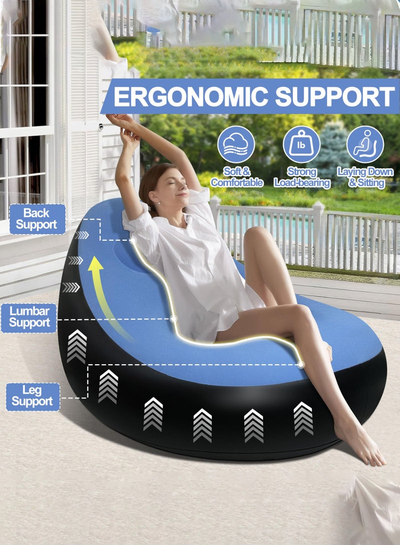 عربست كرسي قابل للنفخ مع عثماني، أريكة قابلة للنفخ للبالغين بسطح مبطن، كرسي هوائي مريح قابل للنفخ، أريكة هوائية محمولة مقاومة للماء قابلة للنفخ للتخييم والألعاب (بدون مضخة) - Image 5